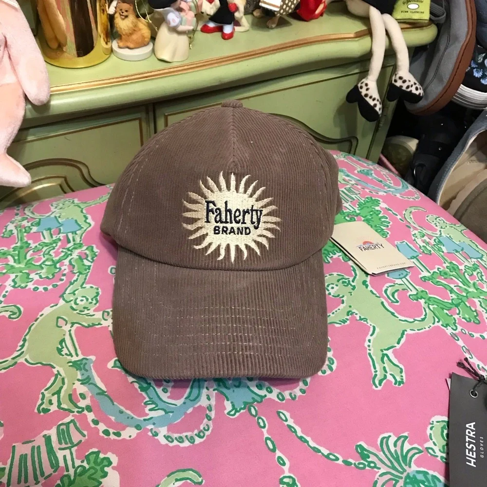NWT Faherty Men's Vintage Corduroy baseball Hat Cap wood smoke Brown
